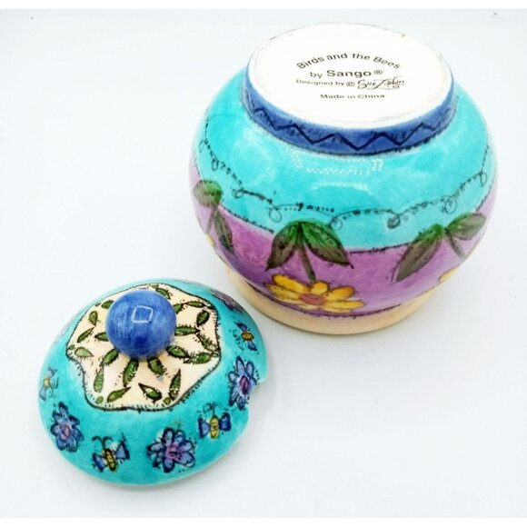 Ceramic Creamer w Lid Sue Zipkin Design Sango Birds & The Bees 3.5 Inch Vibrant - Picture 13 of 15